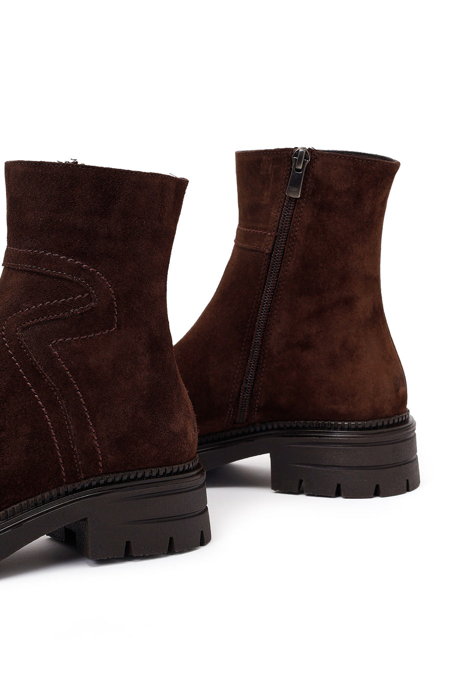 Woman Brown Thick-Soled Zip Closure Suede Casual Boots