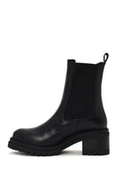 Woman Black Thick-Heeled Leather Chelsea Boots | Derimod