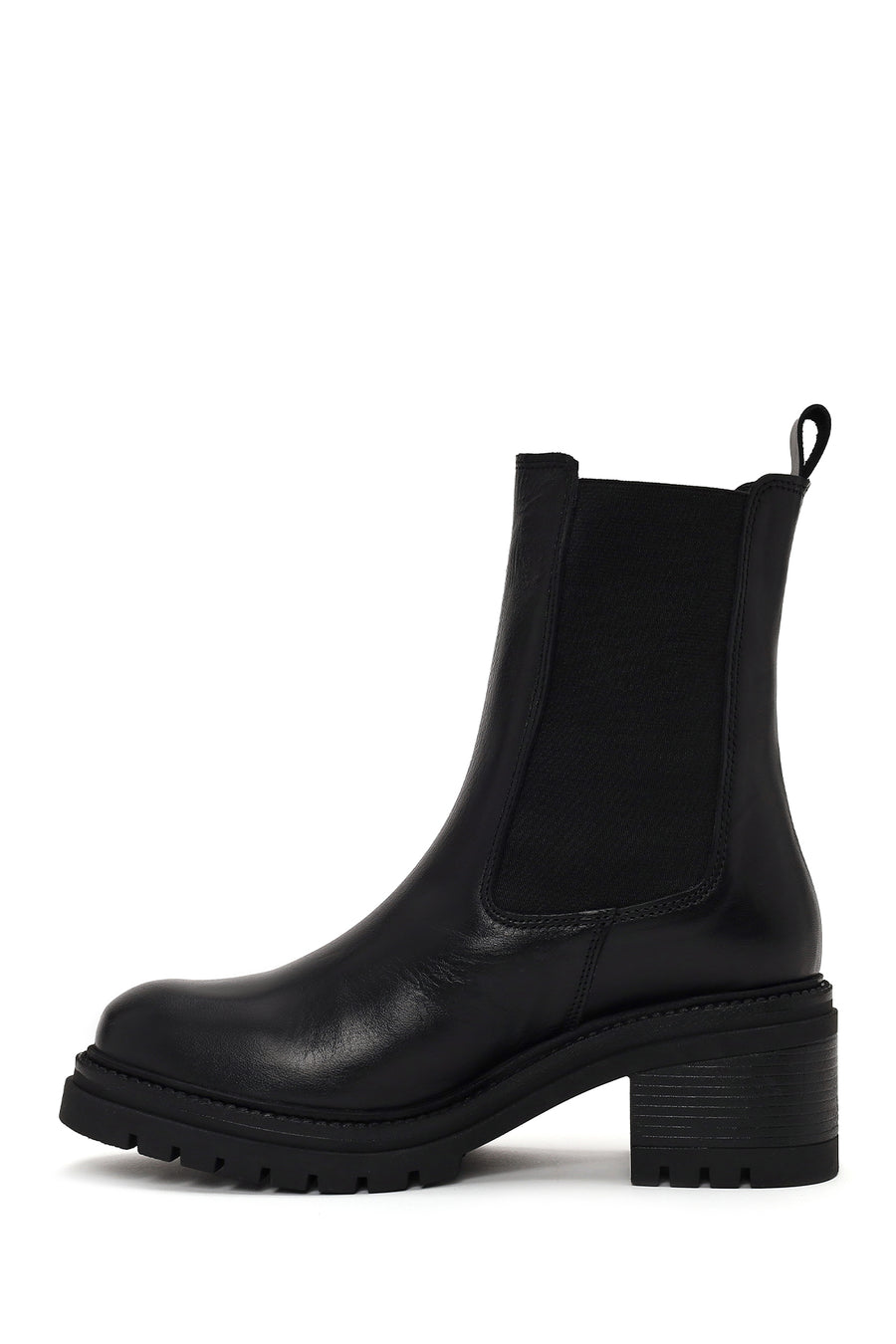 Woman Black Thick-Heeled Leather Chelsea Boots