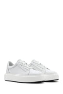 Men's White Lace-up Thick-Sole Leather Sneaker | Derimod
