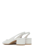 Kadın Bej Arkası Açık Kalın Kısa Topuklu Deri Ayakkabı | Derimod