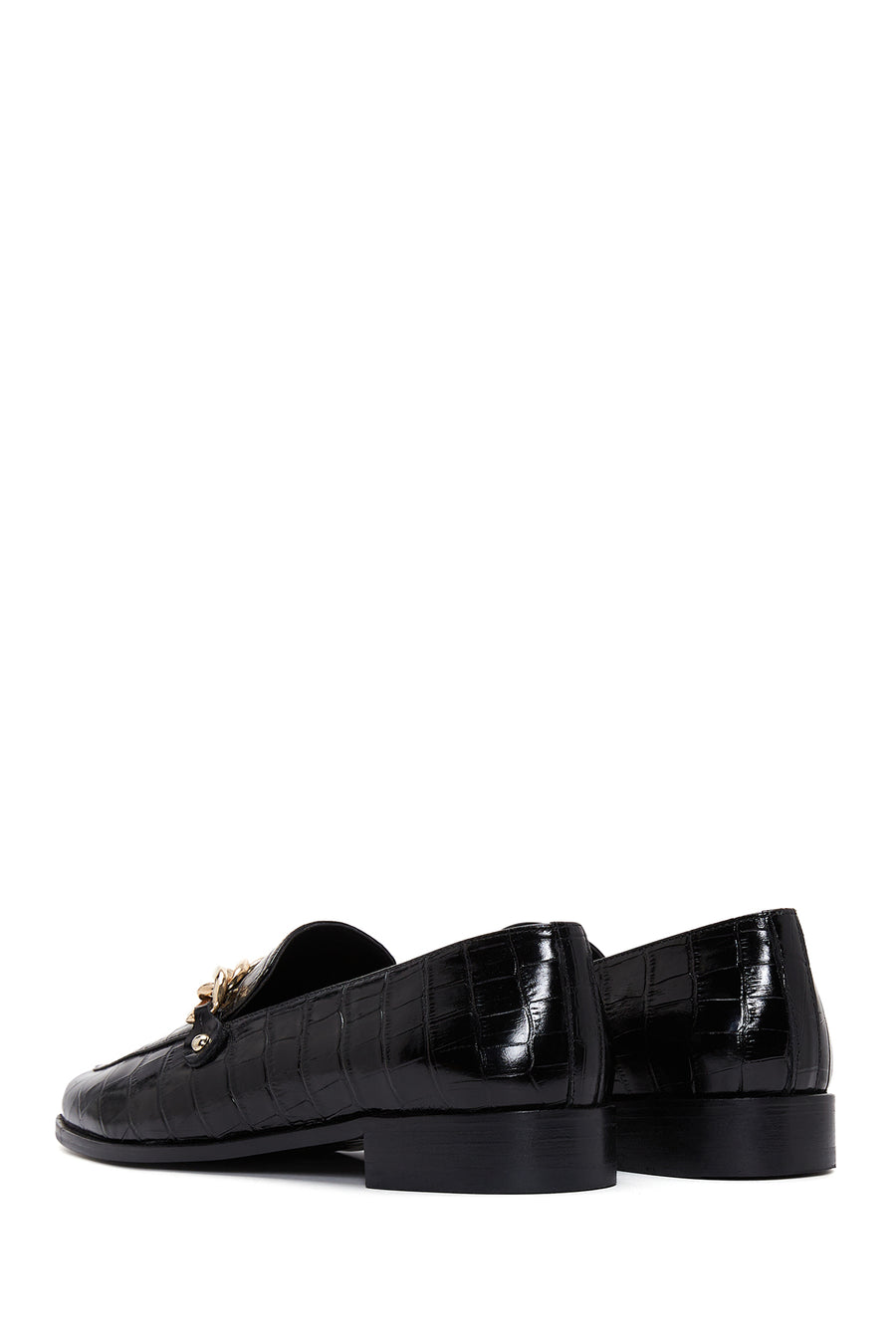 Women's Black Leather Crocodile Classic Loafer