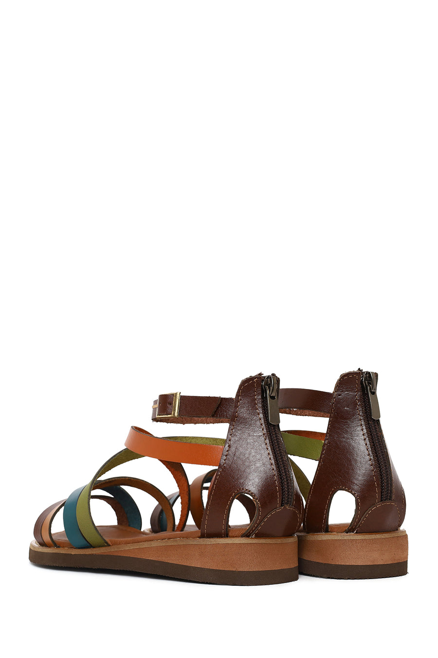 Woman Multicolor Ankle-Buckle Leather Bodrum Sandal