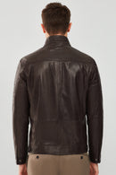 Wade Men's Brown Slim-Fit Leather Coat | Derimod