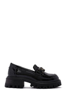 Women's Black Buckle Detailed Leather Masculine Loafer | Derimod