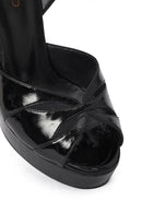 Women's Black Ankle Buckle Platform Thick High Heel Patent Leather Sandals | Derimod