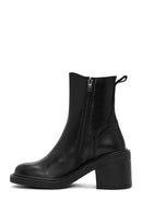 Women's Black Zippered Thick Heeled Leather Boots | Derimod