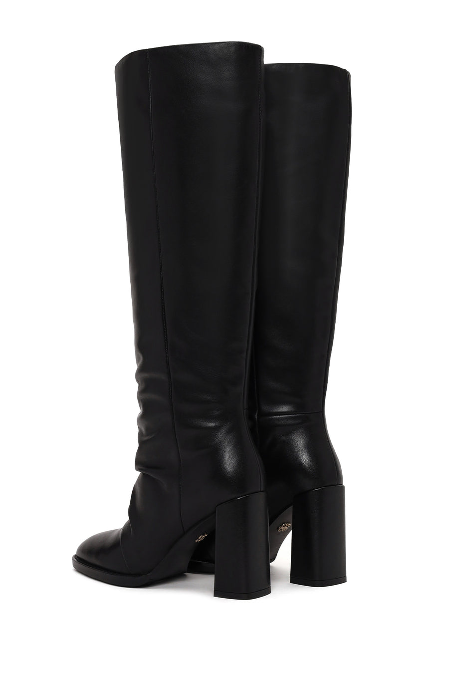 Woman Black Thick-Heeled Leather Boots