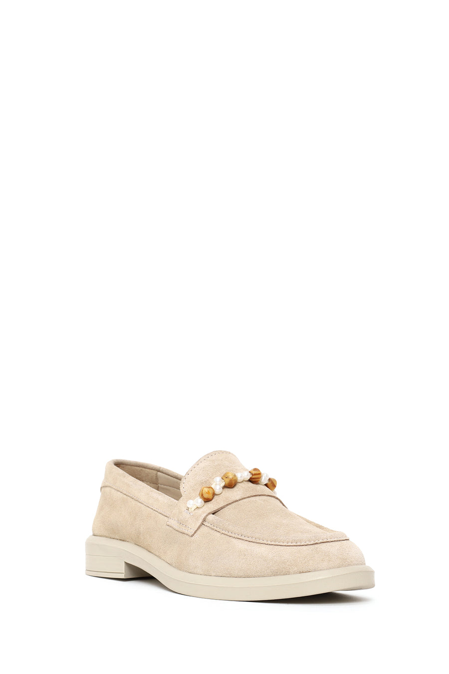 Woman Beige Beaded Suede Loafer