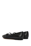 Women's Black Buckle Detailed Leather Ballerinas | Derimod