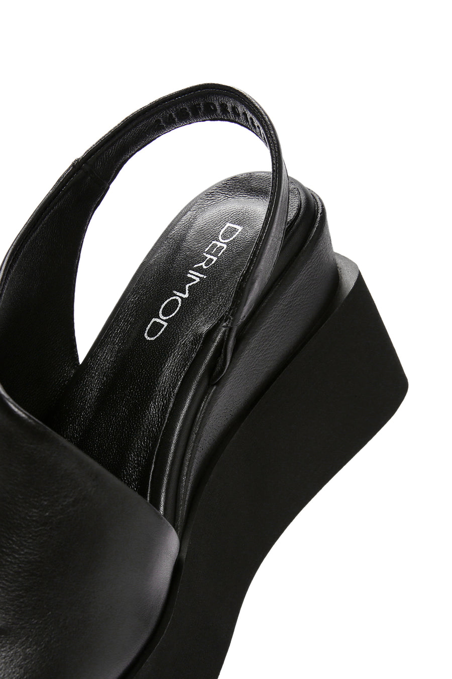 Women's Black Wedge Heeled Leather Sandals