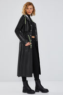 Rihanna Women's Black Hooded Leather Topcoat | Derimod