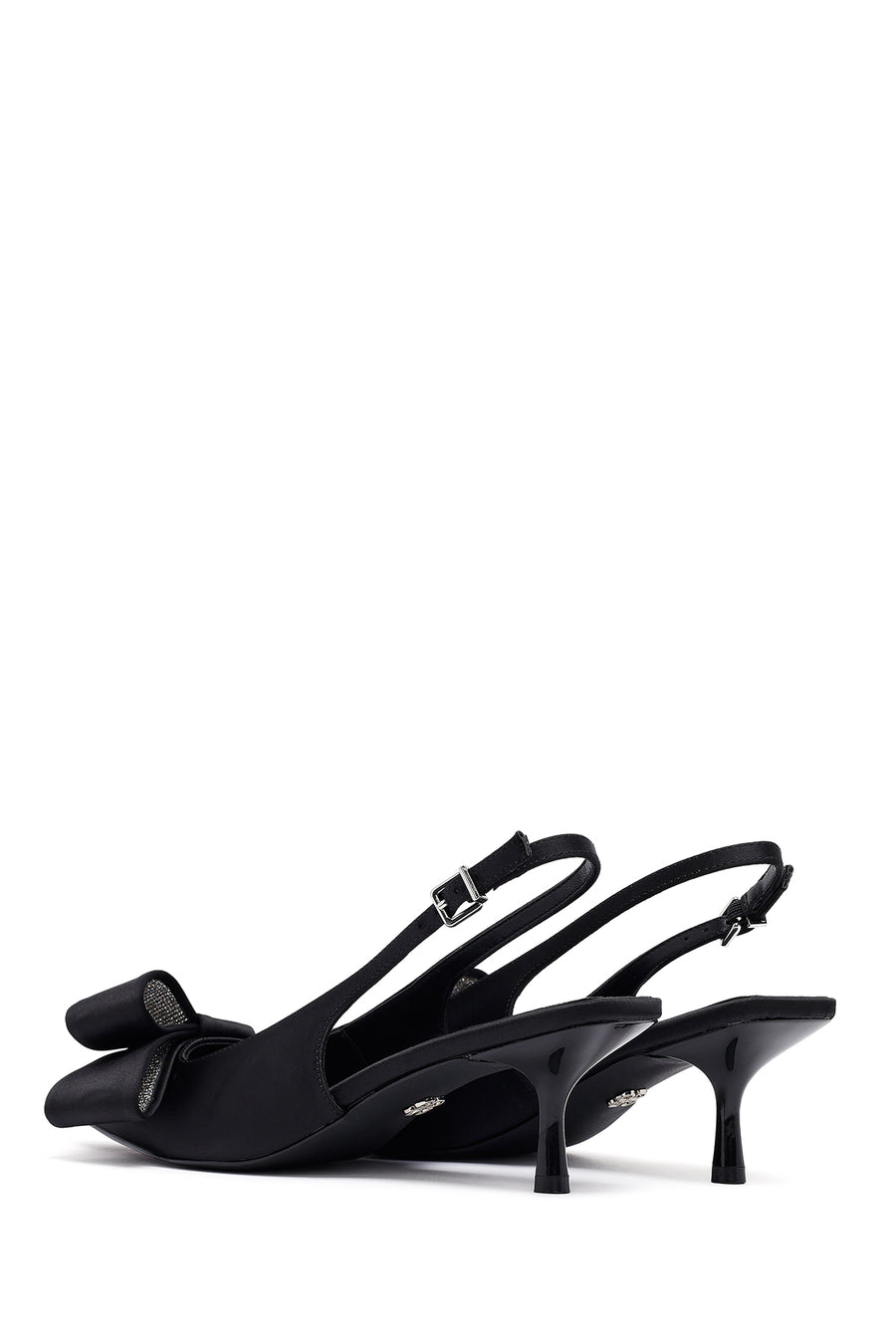 Women's Black Bow Back Open Thin Heeled Shoes