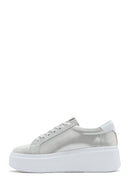 Women's Silver Thick Sole Side Zipper Leather Sneaker | Derimod