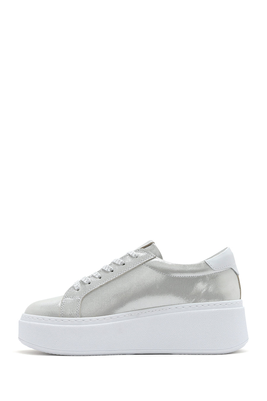 Women's Silver Thick Sole Side Zipper Leather Sneaker