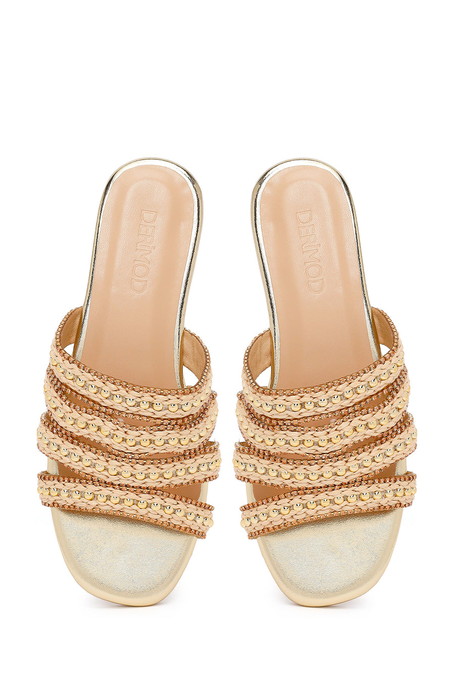 Woman Gold Stone-Embellished Slipper