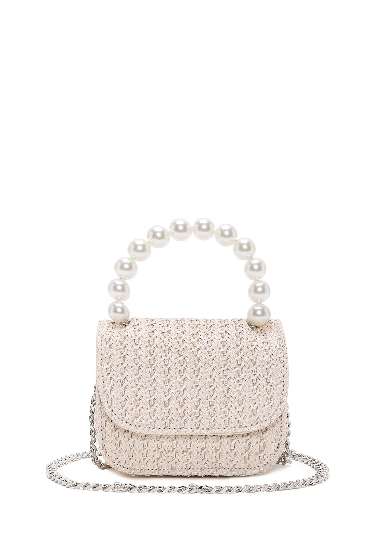 Women's Beige Wicker Pearl Handle Handbag 23SBD2532M7 | Derimod