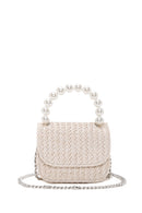 Women's Beige Wicker Pearl Handle Handbag | Derimod