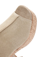 Women's Beige Ankle Strap Platform Heeled Suede Sandals | Derimod