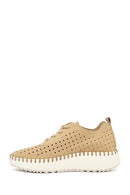 Woman Camel Lace-Up Thick-Soled Patterned Suede Comfort Shoes | Derimod