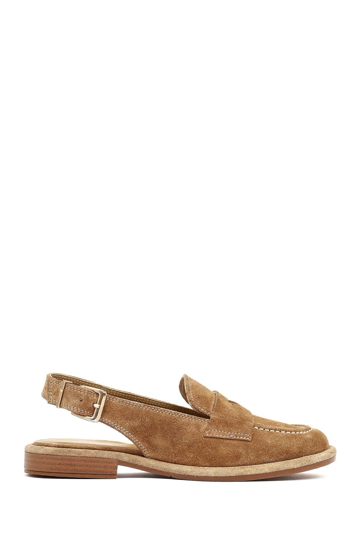 Women's Beige Backless Suede Leather Loafer 26PFD201410 | Derimod