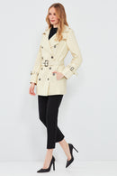 Barbara Women's Beige Double Breasted Collar Regular Leather Trench Coat | Derimod