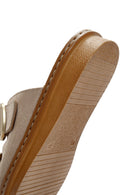 Women's Beige Buckle Suede Leather Slippers | Derimod