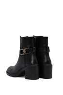 Women's Black Buckle Detailed Zippered Thick Heeled Leather Boots | Derimod