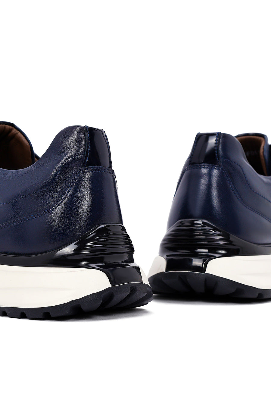 Erkek Lacivert Bağcıklı Kalın Tabanlı Deri Casual Sneaker
