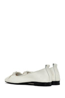 Women's White Leather Ballerinas with Buckle Detail | Derimod