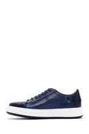 Men's Navy Blue Leather Thick Soled Sneaker | Derimod