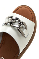 Women's White Leather Thick Soled Slippers | Derimod