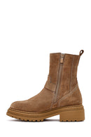 Women's Tan Zippered Thick Sole Suede Leather Boot | Derimod