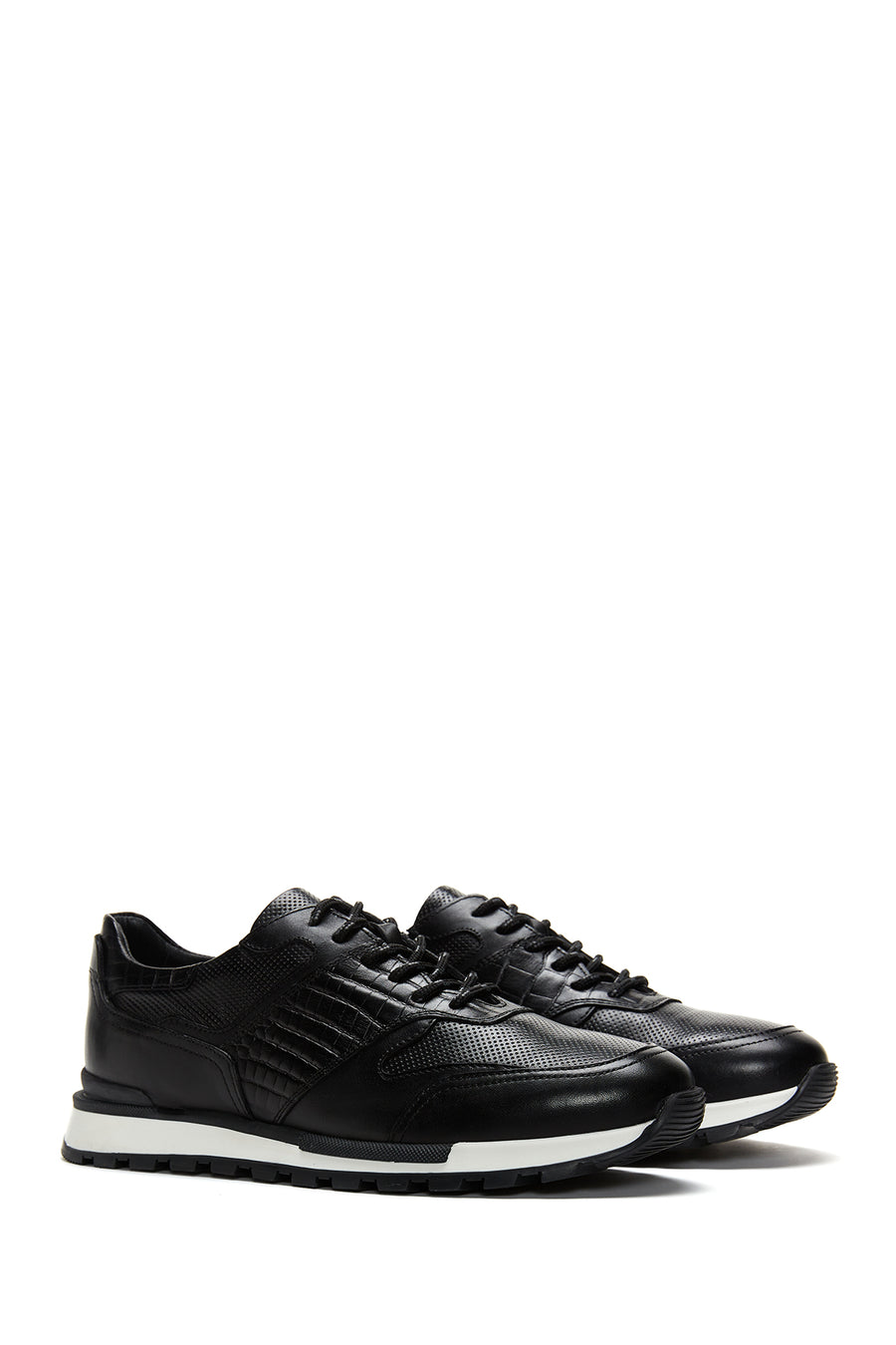 Erkek Siyah Deri Baskılı Sneaker