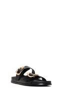 Woman Black Double-Buckle Slippers | Derimod