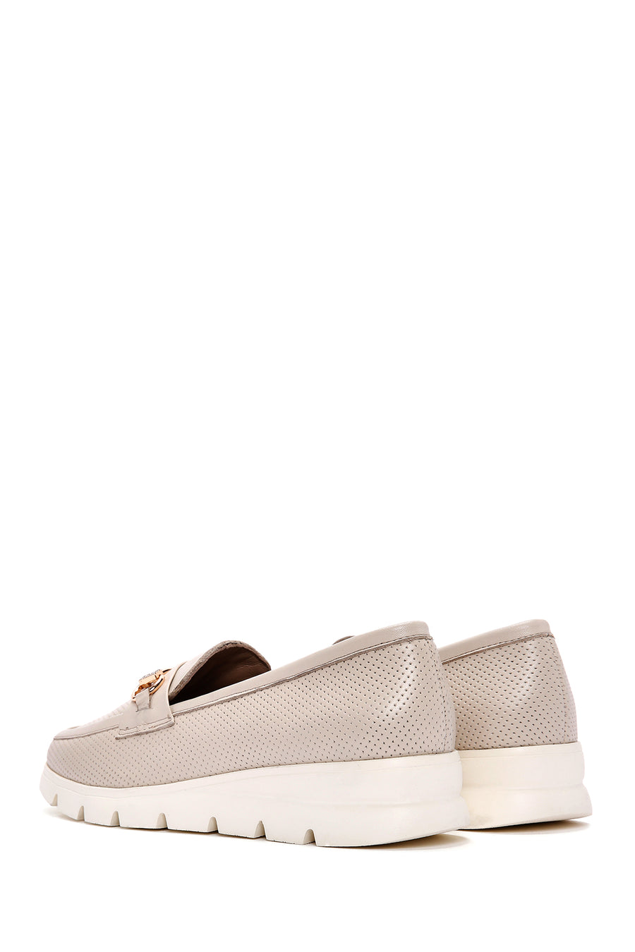 Woman Cream Buckled Leather Comfort Loafer