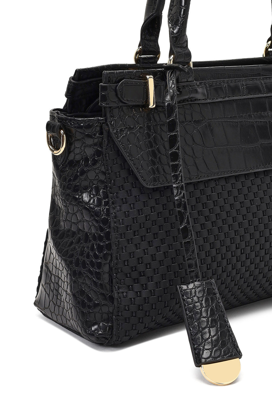 Women's Black Long Strapped Patterned Shoulder Bag
