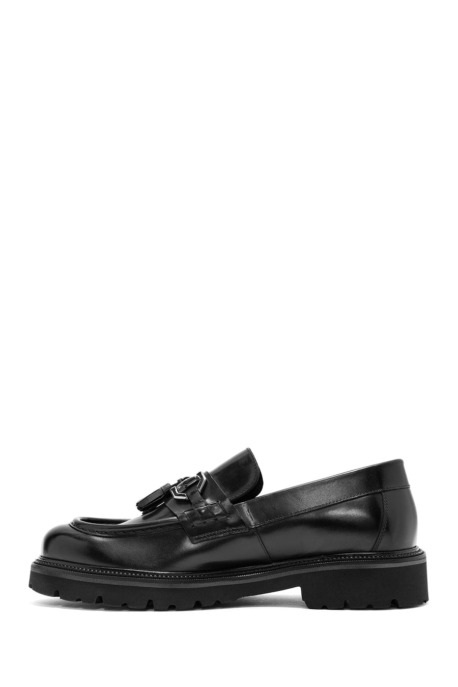 Erkek Siyah Püsküllü Deri Casual Loafer