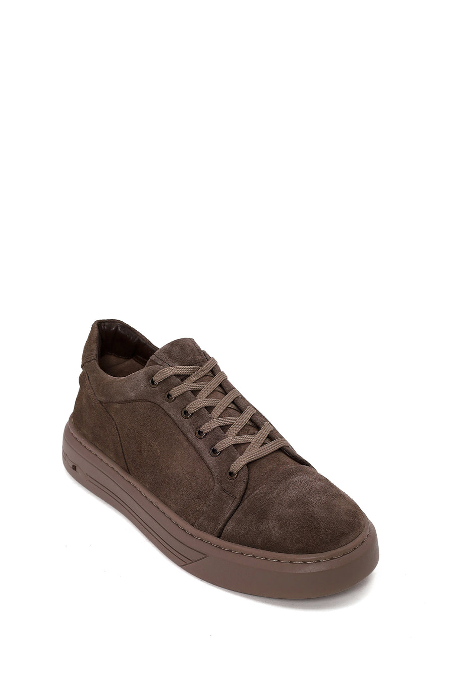 Erkek Vizon Bağcıklı Kalın Tabanlı Süet Deri Sneaker