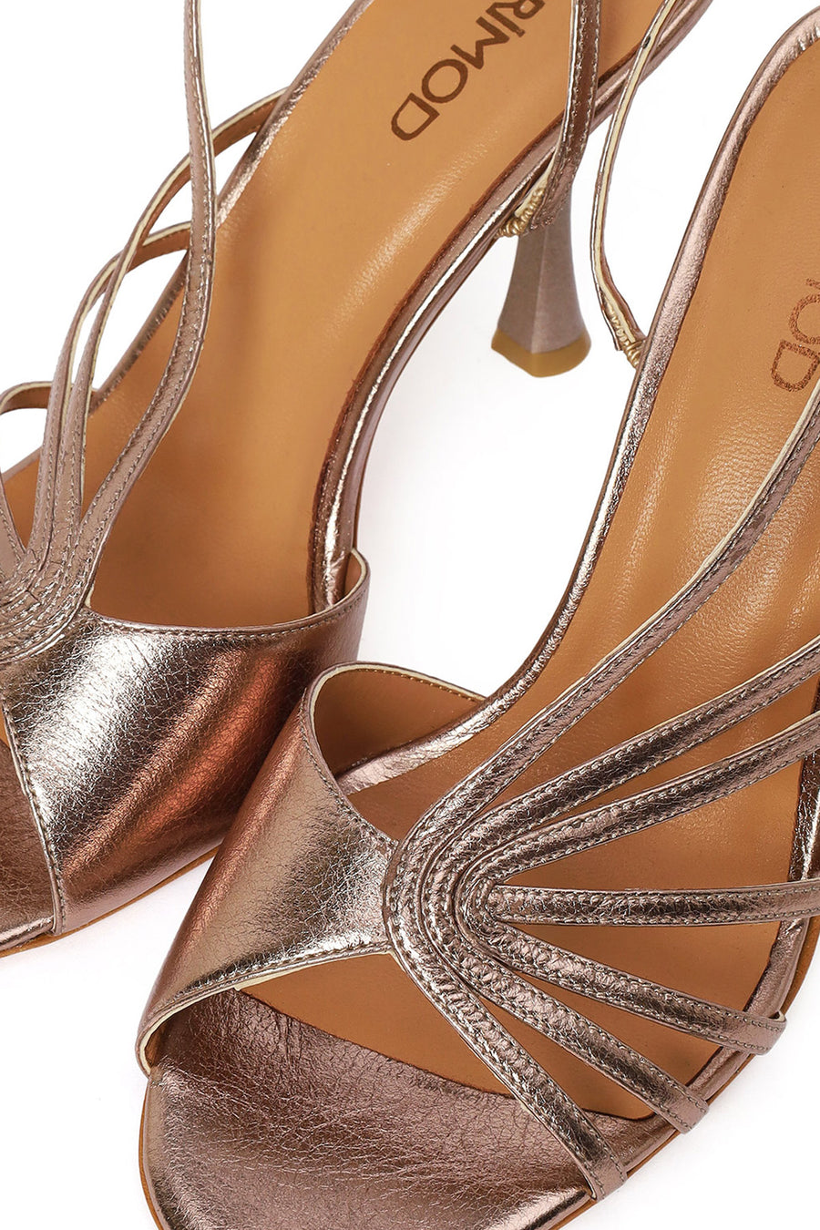 Women's Pink Ankle Buckle High Thin Heel Metallic Leather Sandals