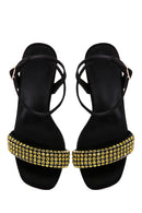 Women's Black Yellow Stone Thin Heeled Ankle Sandals | Derimod