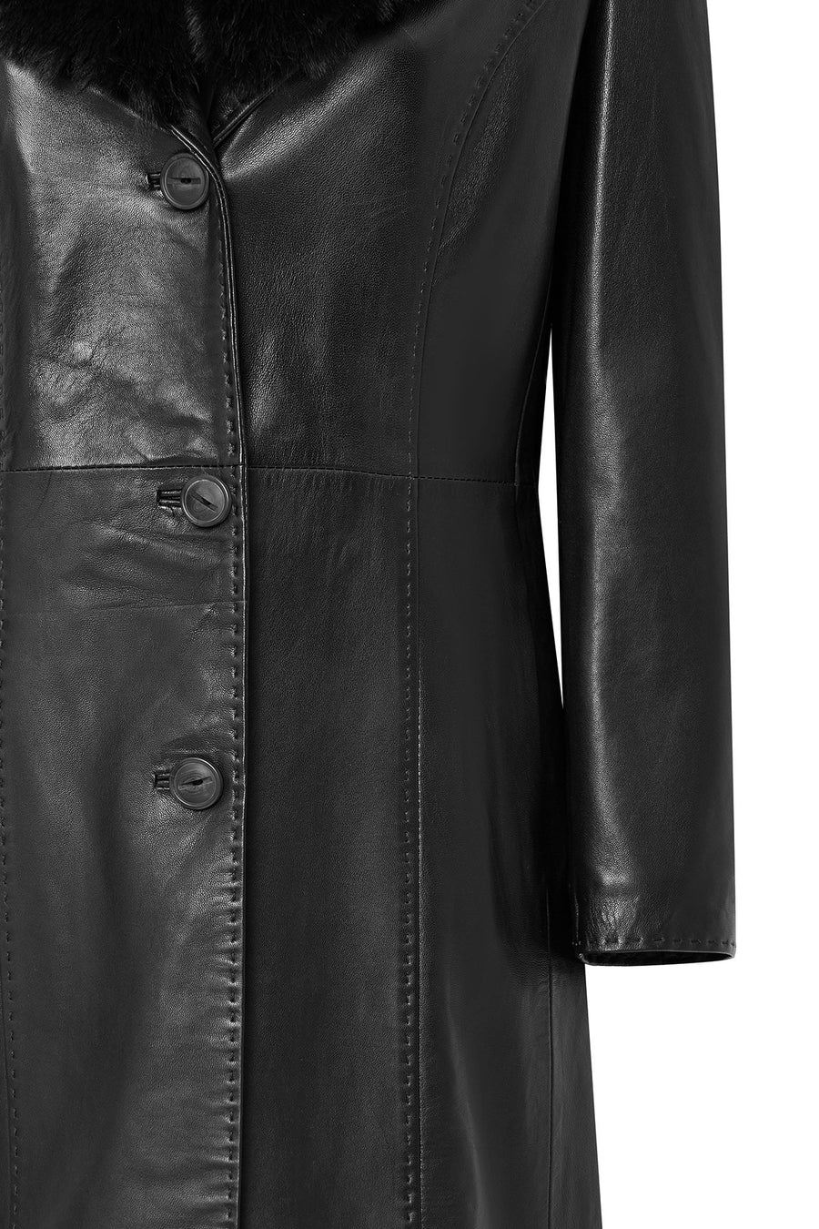 Christina Women's Black Fur Long Leather Coat