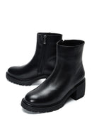 Women's Black Leather Zippered Heeled Classic Boots | Derimod