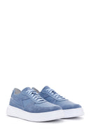 Men's Blue Suede Leather Detailed Thick Soled Sneaker | Derimod