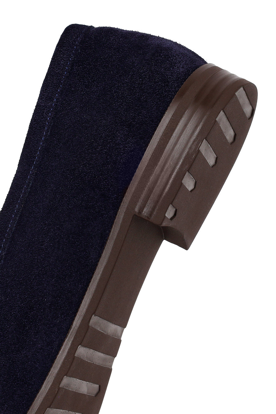 Woman Navy Buckled Suede Masculine Loafer