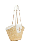 Woman Beige Chain Strap Wicker Shoulder Bag | Derimod