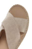 Men's Beige Suede Leather Slippers | Derimod