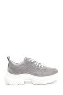 Women's Gray Suede Leather Thick Soled Sneaker | Derimod