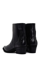 Women's Black Leather Heeled Cowboy Boots | Derimod