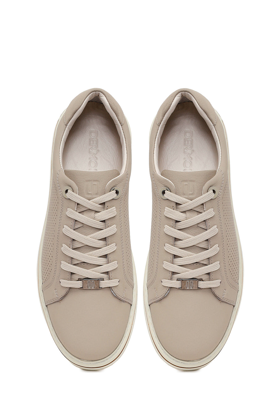 Male Beige Lace-Up Leather Sneakers